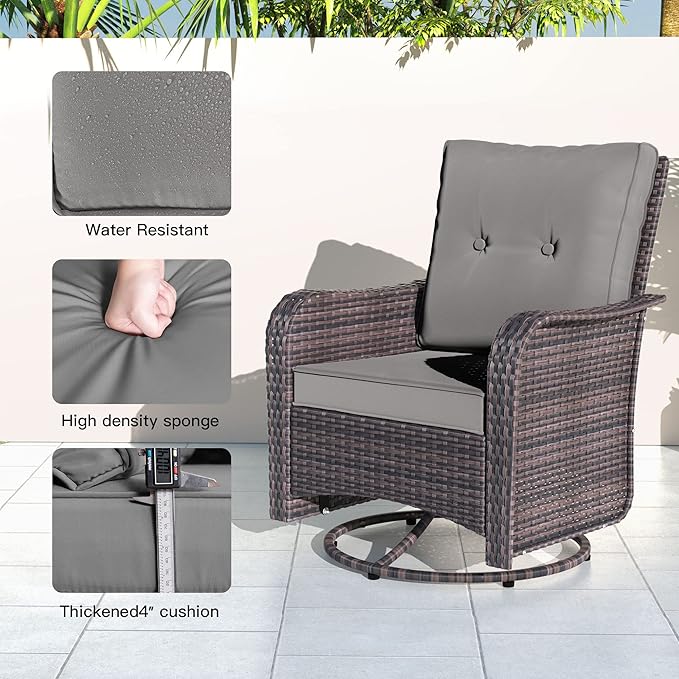 Kullavik 10PCS Outdoor Patio Furniture Set,PE Wicker Rattan Sectional Sofa Patio Conversation Sets with 43" 55000BTU Gas Propane Fire Pit Table,Swivel Rocking Chairs Set,Grey