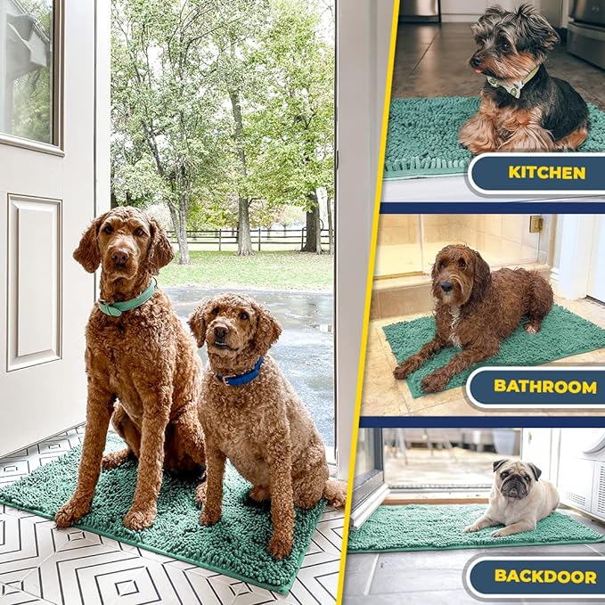 Muddy Mat® Shown ON TV Highly Absorbent Microfiber Door Mat and Pet Rug Non Slip Thick Washable Area and Bath Mat Soft Chenille for Kitchen Bedroom Indoor and Outdoor - Seafoam Green Small 28"X18"