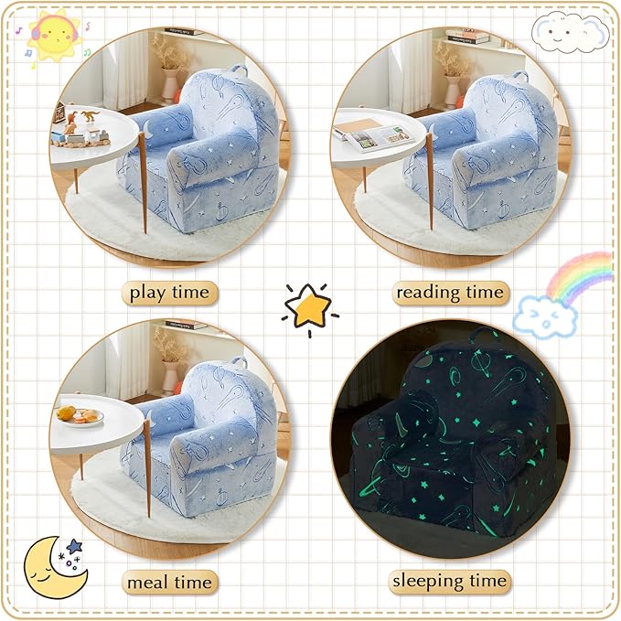 Toddler Chair Kids Plush Chair Sherpa Kids Chairs, Toddler Couch Bean Bag Chairs for Kids Gaming Chair for Kids Glow in The Dark,Starry Sky Blue
