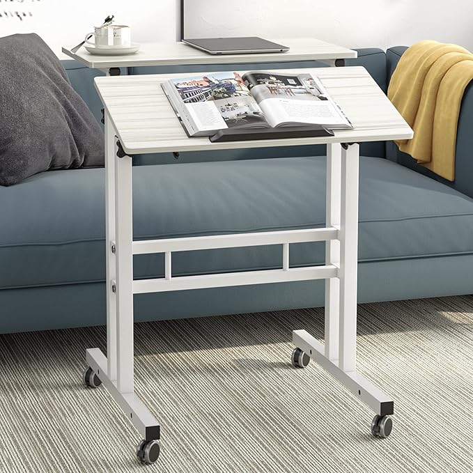 sogesfurniture Mobile Standing Desk Laptop Workstation on Wheels, Adjustable Computer Desk for Standing or Sitting, Maple 101-MP