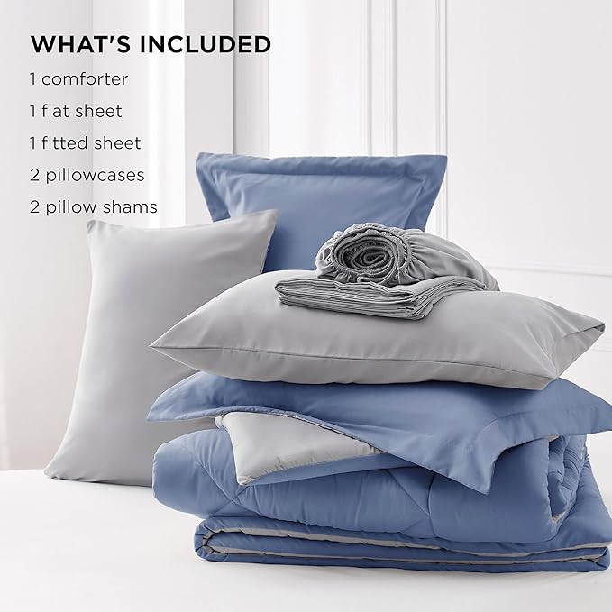 Bedsure Infinity Blue Queen Comforter Set - 7 Pieces Reversible Queen Bed in a Bag, Queen Bed Set Infinity Blue and Grey with Comforters, Sheets, Pillowcases & Shams