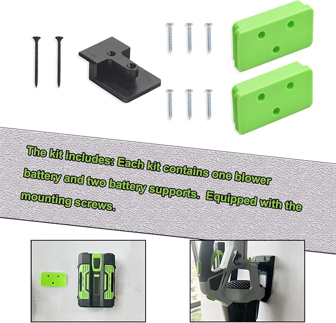DECKMAN 1 x Leaf Blower Wall Mount | Holder | 2 x Battery Holders Compatible with EGO Leaf Blower/Battery, Blower Wall Mount for EGO 530 615 650 CFM Blower, Battery Mounts Fit for EGO 54v Batteries