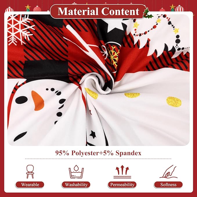 U'Artlines Christmas Chair Covers Set of 4, Removable Washable Merry Christmas Dining Chair Seat Covers Stretch Protector Slipcovers for Dining Room Kitchen Holiday Party Decor, Red Buffalo Plaid