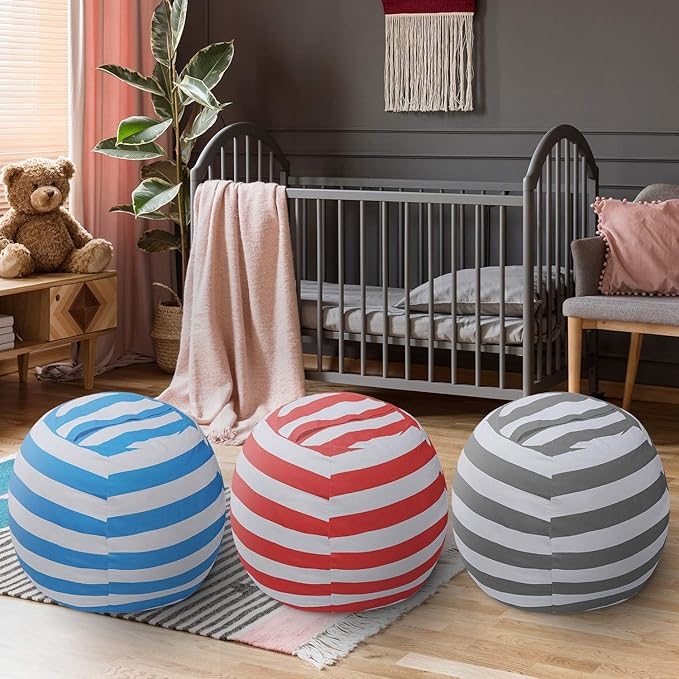 2 PCS Stuffed Animal Storage Bean Bag Chair Cover, Cotton Canvas Beanbag with Zipper for Organizing Kid's and Adults Room Red 24"