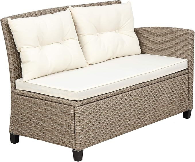 4 Piece Outdoor Patio Furniture Sets Wicker Rattan Conversation Sofa with Glass Table, Chaise Lounge and Chair for Garden Backyard, Onesize, Beige