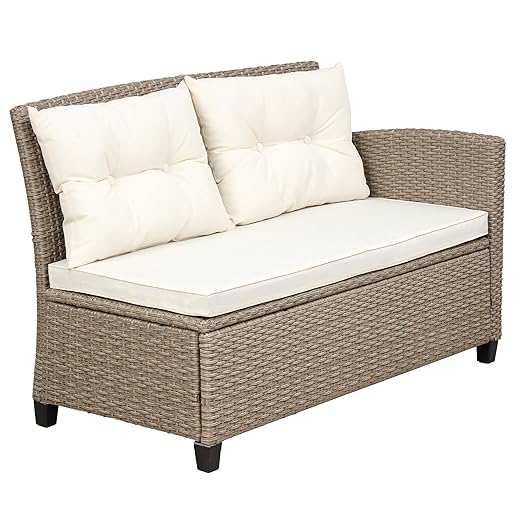Patio Furniture Sets, 4 Pcs Outdoor Conversation Set All Weather Wicker Ratten Sectional Sofa with 2-Seater Sofá and lounge Couch&Chair, Coffee Table, Seat Cushions, fit for Yard Garden Porch