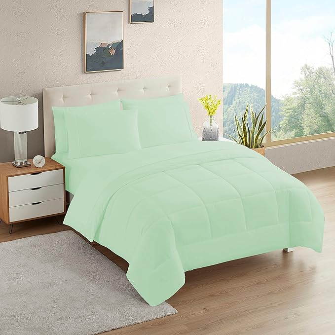 Dorm Room Essentials College Bedding Comforter Set 5 Piece Twin XL Size Bed in a Bag for College Students Boys and Girls, Twin XL, Mint