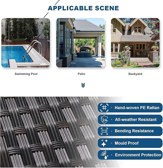 Kullavik 15PCS Outdoor Patio Furniture Set with 43" 55000BTU Gas Propane Fire Pit Table PE Wicker Rattan Sectional Sofa Patio Conversation Sets,Dark Blue