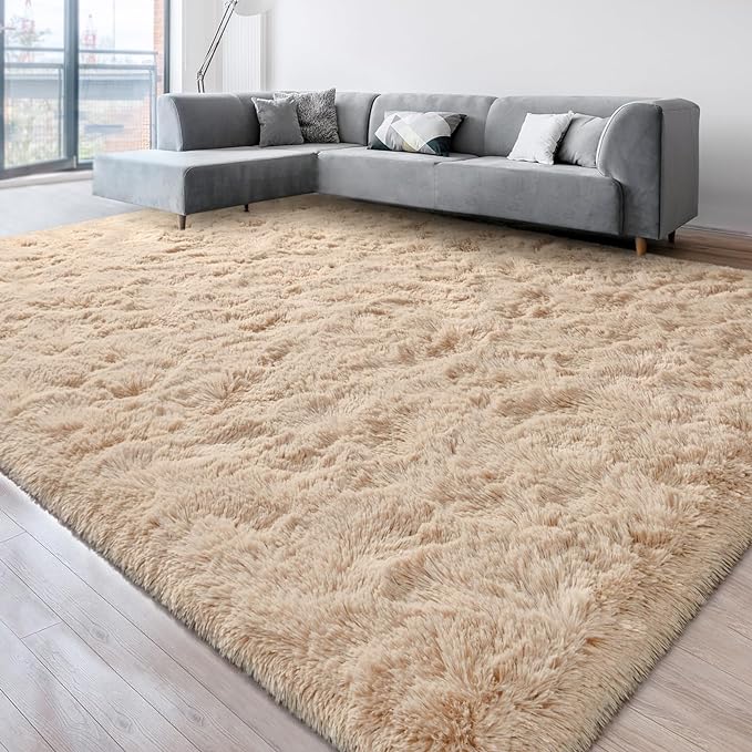Super Soft Fluffy Shaggy Rugs for Living Room Bedroom, Fuzzy Plush Area Rugs for Girls Kids Room Nursery Home Decor, Furry Dorm Rug Cute Non-Slip Indoor Floor Carpet 5x8 Feet, Beige