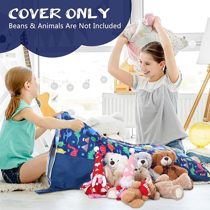 2 Pcs Stuffed Animal Storage Bean Bag Chair Stuffed Animal Bean Bag Storage Large Beanbag Covers Stuff Animal Organizer Bean Bag Couch for Kids Adults Plush Toys Pillows, Cover Only (Dinosaur)