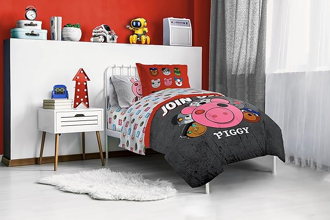 Jay Franco Piggy Join US 5 Piece Twin Size Bed Set - includes Comforter & Sheet Set - Super Soft Fade Resistant Polyester (Official Piggy Product)