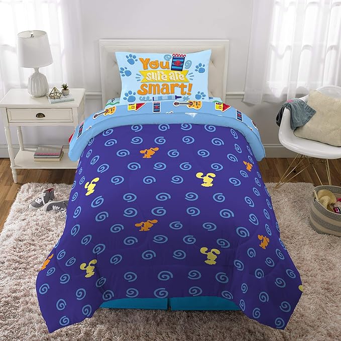 Franco Kids Bedding Super Soft Comforter and Sheet Set, 4 Piece Twin Size, Blues Clues