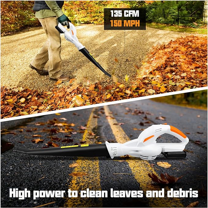20V Cordless Leaf Blower Battery Powered for Lawn Care, Patio, Blowing Leaves and Snow, Handheld Lightweight including 2.0Ah Battery& Fast Charger