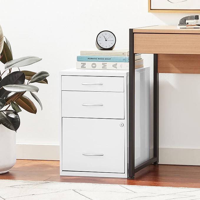 OSP Home Furnishings HPB Heavy Duty 3-Drawer Metal File Cabinet for Standard Files and Office Supplies, White Finish