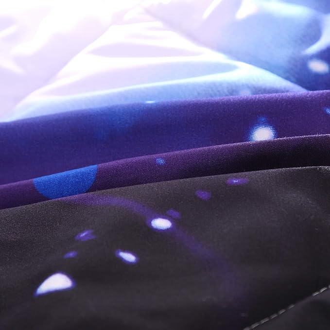 Wowelife Galaxy Comforter Set Full 5 Pieces Galaxy Bedding Set Blue 3D Galaxy Kids Bedding Set Bed in a Bag for Boys and Girls with Comforter, Flat Sheet, Fitted Sheet and 2 Pillowcases