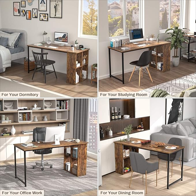 Homfio 47.2'' Computer Desk with Storage Shelves, Modern Home Office Desk Computer Table with Cabinets, Student Studying Writing Desk Wood Desk Workstation for Home Office, Rustic Brown