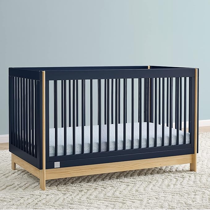 Delta Children babyGap Tate 4-in-1 Convertible Crib + Brannan Bear Bookcase with Bins + Brannan Bear Wall Shelf with 4 Hooks, Navy/Natural (Bundle)