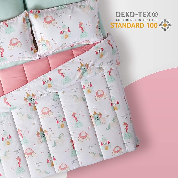 SLEEP ZONE Kids Bedding Twin Comforter Set - Super Soft & Cute Printed 2-Piece Comforter Set All Seasons for Boys, Girls, Fade Resistant, Machine Washable, Princess Castle