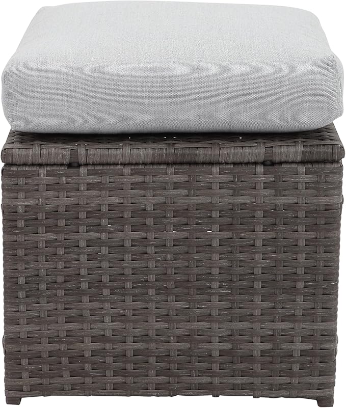 7-Pieces Furniture, PE Wicker Rattan Sets with Dining Ottomans, Patio Table and Chairs, Outdoor Sectional Sofa, Ec-Grey