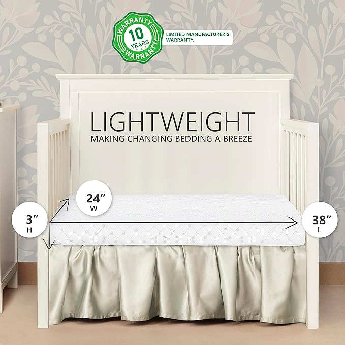 Aden 4-in-1 Convertible Mini Crib in Grey, Greenguard Gold Certified & Sunset 3” Extra Firm Fiber Crib Mattress, Greenguard Gold Certified, Waterproof Vinyl Cover, Baby Mattresses