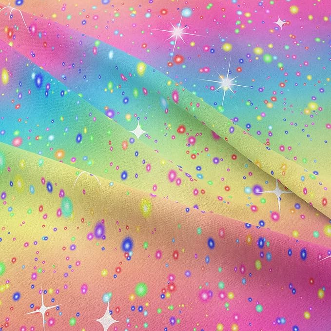 Kids Queen Bedding Sets for Girls, Pink Blue Yellow Glitter Pastel Bedding Set for All Season, Colorful Glitter Stars Bedding Set for Kids Teens (Queen, 3 Pieces)