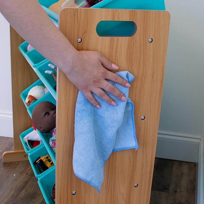 Humble Crew, Natural Wood/Aqua 12 Bin Toy Storage Organizer