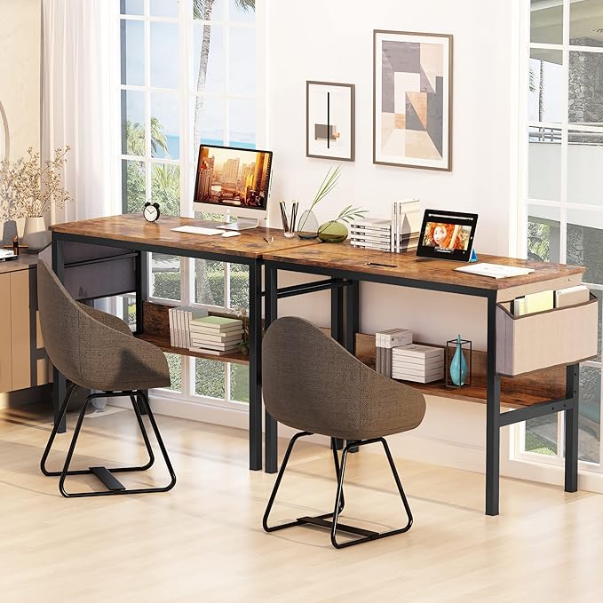 DKLGG Small Computer Desk Study Table, 43 Inch Home Office Laptop Table for Small Spaces, Modern Work Writing Table with Storage Bag & Headphone Hook, Rustic Brown
