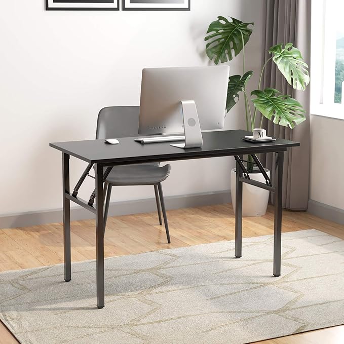 DlandHome Folding Computer Desk Table 47inch Writing Desk No Need Installation Home Office Folding Table Workstation