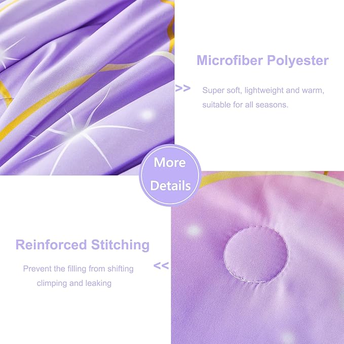 PERFEMET Mermaid Scales Queen Comforter Set 6 Pieces Purple Orange Comforter for Queen Size Bed Teen Girls Glitter Bedding Set Rainbow Tie Dye Bed in A Bag