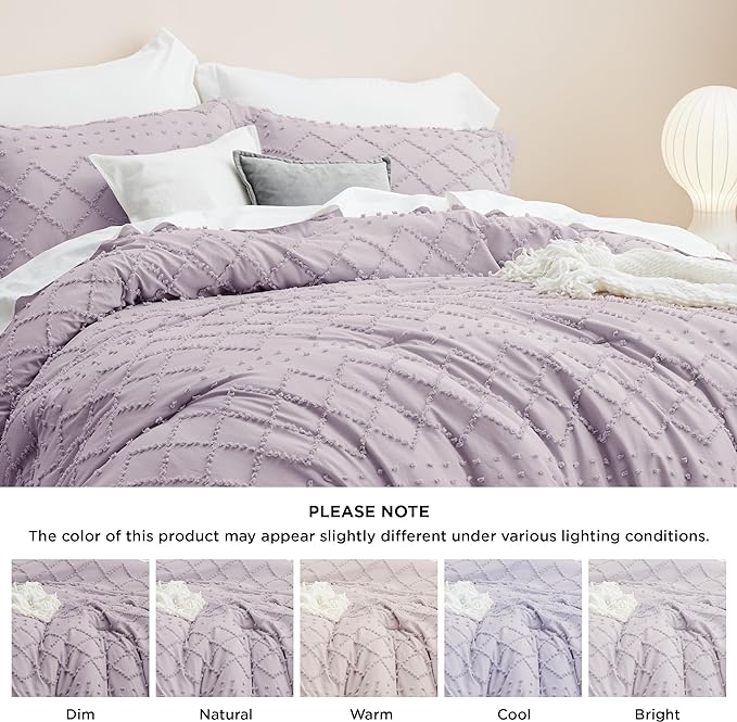 Bedsure Twin/Twin XL Comforter Set - Lavender Boho Twin Extra Long Comforter Set for College, Shabby Chic Dorm Bedding Set, 2 Pieces Modern Farmhouse Bed Set, includes 1 Pillow Sham