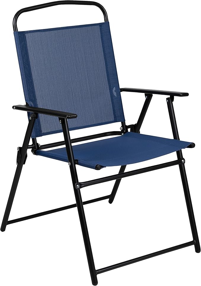 Flash Furniture Nantucket 6-Piece Patio Dining Set with Glass Table, 4 Folding Chairs, and Umbrella, Outdoor Patio Table, Chairs, Umbrella Set, Navy