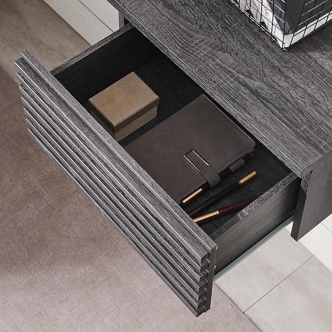 Modway Render 60" Mid-Century Modern Wall-Mount Corner Office Desk in Charcoal