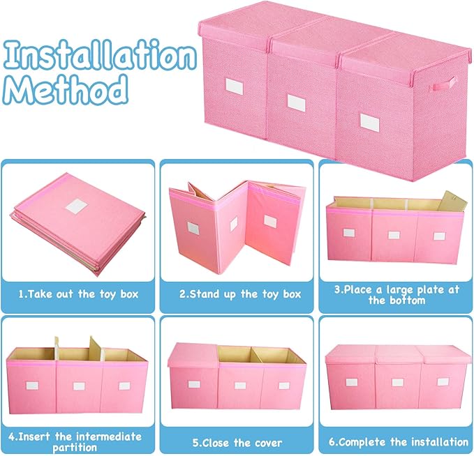Large Toy Box Chest,Big Toy Storage Organizer,Storage Bins with Lids,Stuffed Animal Storage,Toy Bins for Kids Extra Large,Toddlers,Baby,Girls,Nursery,Living room,playroom(Pink)