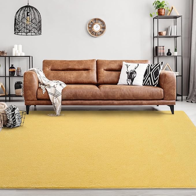 Area Rugs for Bedroom Living Room, 4x6 Yellow Super Soft Comfy Thickened Memory-Foam Indoor Carpets, Modern Aesthetic Minimalist Carpet for Boys Girls Adults Apartment Nursery Home Décor