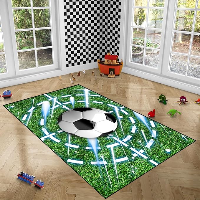 Football Rug for Boys Room - Soccer Rug for Boys Room Football Printed Rug for Kids Room Football Decor for Boys Bedroomsports Ball Doormat for Living Room Bedroom,4'×5'