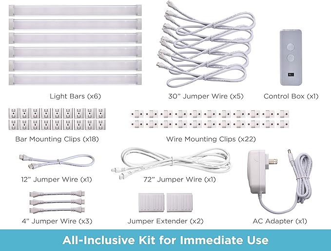 BLACK+DECKER Works with Alexa Smart Under Cabinet Lighting Kit, Adjustable LEDs, (6) 9" Bars, White