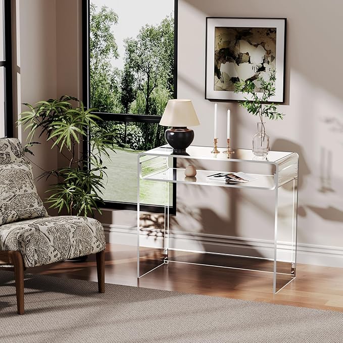 Acrylic Desk Laptop Study Table Home Office Console Table Entrance Table, 33.5'' x 15.7'' x 29.5'' (Clear)