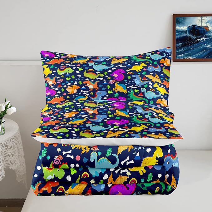 Dinosaur Comforter Set Queen - Cartoon Dinosaur Bedding Boys Comforter Set Soft Breathable Blue Dinosaur Quilt Kids Queen Size Bedding Set for All Season, 1 Comforter 2 Pillowcase