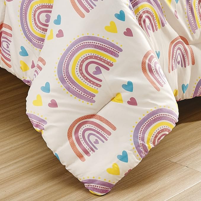 for Kids Rainbow Hearts 4-Piece Comforter Set - Beautiful Motif Design Bedding Set with Embrodery Print