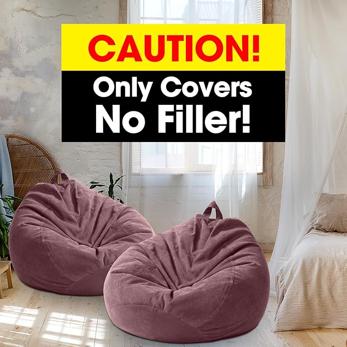 2 Pcs Bean Bag Cover Stuffed Animal Storage Bean Bag Chair Cover Soft Corduroy Stuffed Animal Bean Bag Storage for Kids Adults Indoor Bedroom Organizing Plush Toys (Pink Purple,200l)