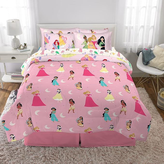 Disney Princess Kids Bedding Super Soft Comforter and Sheet Set with Sham, 7 Piece Full Size, "Official" Disney Product By Franco (PRINTS MAY VARY)