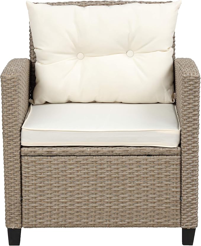 6 Piece Patio Furniture Rattan Outdoor Sectional Conversation Sets, Dining Table Chair with Bench and Cushions for Backyard, Pool, Lawn, O-Beige