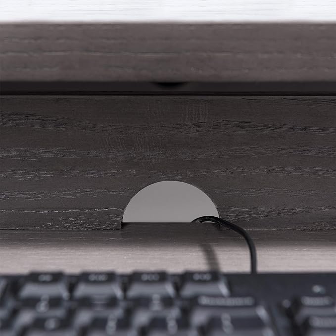 Leick Home 23400 Chisel & Forge Writing Computer Desk with Drop Front Keyboard Drawer, Smoke Gray and Matte Black