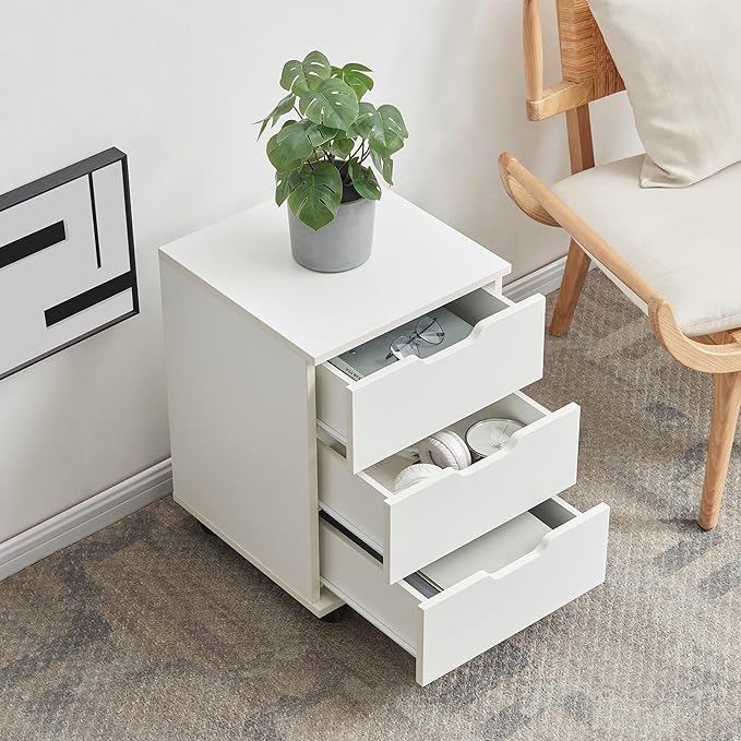 Farini 3-Drawer Vertical Filing Cabinet Rolling Wood Mobile File Cabinets Under Desk for Home Office with Casters (White, Non-Assembled)