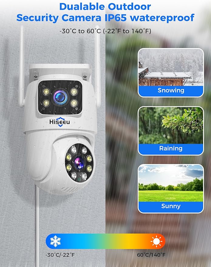 Hiseeu 2Pack Wireless Security Camera 5G/2.4G WiFi Camera Dual Lens PTZ Camera Outdoor Motion Tracking Color Night Version,No-Monthly Fees Works with Wireless Camera System/Alexa, Power Cord