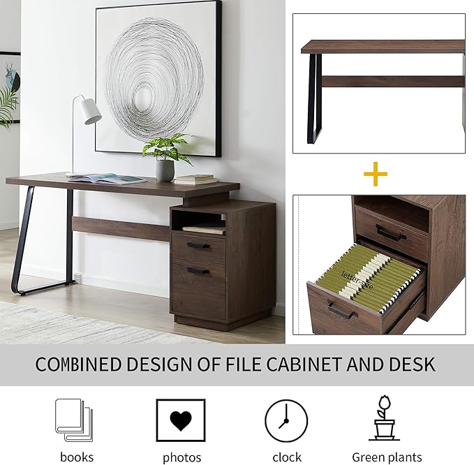 NicBex Laik-DW-00004-DX Desks, 65.3" W x 23.6" D x 30" H, Brown