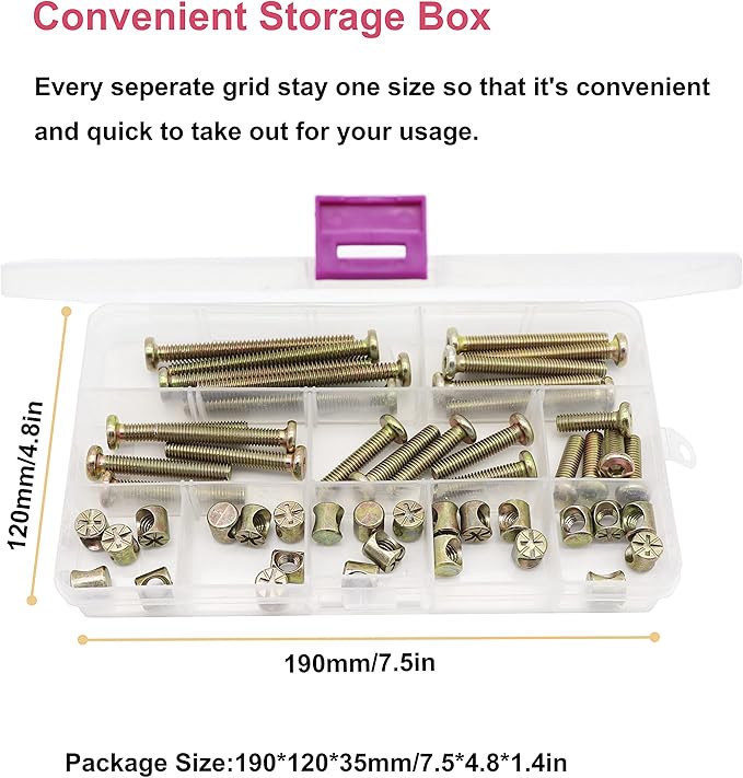 Crib Bolts Replacement Kit, cSeao 50pcs Zinc Plated M6 Socket Cap Screws Barrel Nuts for Crib Cot Chairs Furniture Bed, M6x15mm/25mm/35mm/45mm/55mm