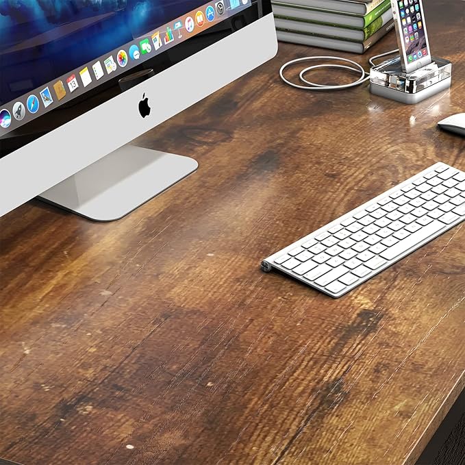 L Shaped Desk, Office Computer Corner Desk, 55 inch Home Gaming Desk Table, Writing Study Workstation with Storage Shelves for Home Office, Space-Saving, Industrial, Rustic Brown