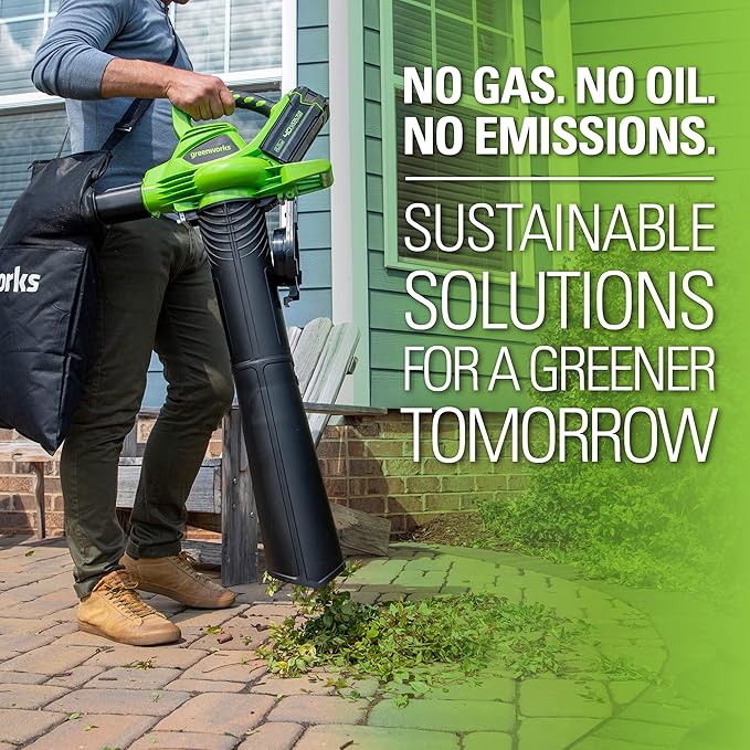 Greenworks 40V (185 MPH / 340 CFM / 75+ Compatible Tools) Cordless Brushless Leaf Blower / Vacuum, Tool Only