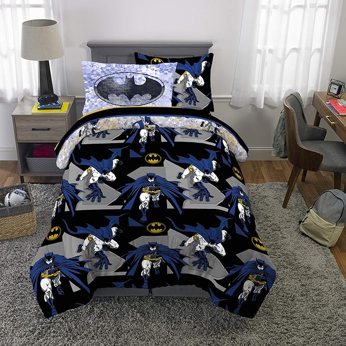 Franco Kids Bedding Super Soft Comforter and Sheet Set with Sham, 5 Piece Twin Size, Batman